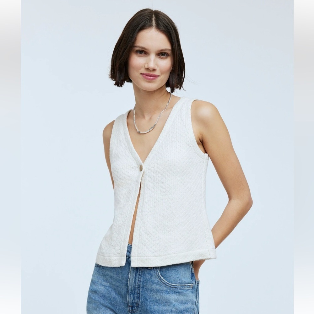 MADEWELL Pointelle Single-Button Vest Size M Bleached Canvas